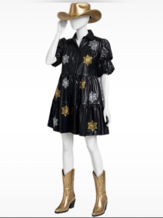 Peach Love California Dresses & Skirts - PEACH LOVE CALIFORNIA pleather black sequin snowflake holiday mini dress S M L